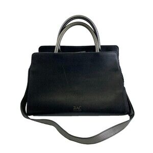 Zac Posen Satchel Purse Black Leather Fur Stripes Tote Crossbody Strap Snap